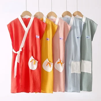 Vasaros vyrų ir moterų vaikų chalatas namų pižama medvilniniai verpalai vonia rankšluosčių stiliaus suknelės be rankovių laisvalaikio berniukų drabužiai