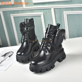 stori kišeniniai batai Odiniai punk juodi plokšti solidžios mados moteriški batai Prabangūs prekės ženklo aukščiai didėja 2023 m. Karštas naujas atvykimas
