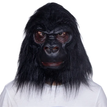 Šimpanzės beždžionės galvos kaukė Gyvūnų lateksas Pilna galva Tikroviškos šimpanzės kaukės Helovino puošni suknelė Karnavalo vakarėlis Galvos apdangalai