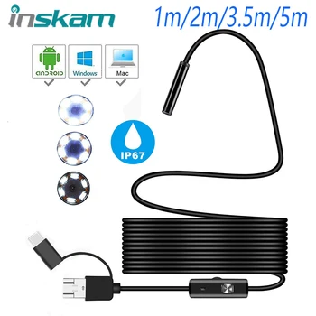 INSKAM 8MM objektyvas Fotoaparato endoskopas IP67 3in1 USB/Micro USB/Type-C endoskopo kamera Gręžinio su 6 šviesos diodais Android PC Notebook