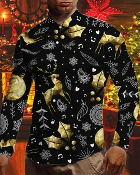 2023 Kalėdų tematika 3D spausdintas vyriškas mygtukas Kalėdiniai marškiniai ilgomis rankovėmis Naujųjų metų pora Gatvės drabužių viršūnės Ypač didelės 6XL