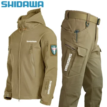 2024 Vyrai Naujas ruduo Žiema Neperšlampami šilti žvejybos kostiumai Specialiųjų pajėgų striukė + armijos kovinės kelnės lauke Žygio kempingo kostiumas
