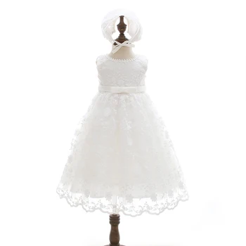 Baby Vintage Christening Suknelė mergaitėms Nėriniai Baby Birthday Party Girl First Years Baptismal Baby Dress Gowns with Bonnet D31