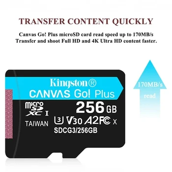 Original Kingston Canvas Go! Plius microSD kortelė Didelės spartos 4K atminties kortelė 64GB 128GB 256GB 512GB UHS-1 A2 išmaniajam telefonui