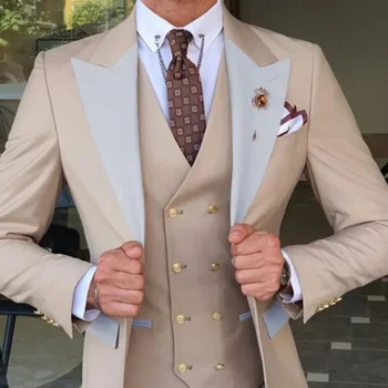 Fashion 3 Piece vyriški kostiumai Slim Fit Formal Business Tuxedo Gentlemen Wedding Groom (švarkas + kelnės + liemenė)