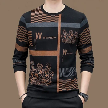 Pavasario ruduo Y2K Fashion Letter marškinėliai Vyras ilgomis rankovėmis Patchwork Tops Print Casual Pullover All Match Loose Chic Male Clothes