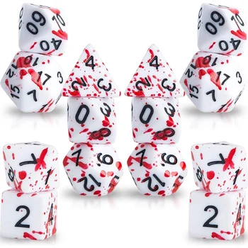 14 vienetų Blood Splatter Dice Polyhedral 7-Die Dice Set for RPG DND Role Playing Dice Games