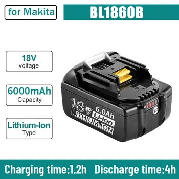 100% Originalas Makita 18V 6000mAh įkraunamų elektrinių įrankių baterija su LED ličio jonų pakeitimu LXT BL1860B BL1860 BL1850