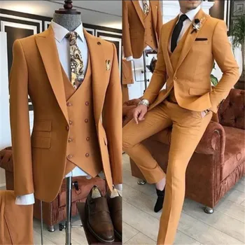 Oficialūs vyriški kostiumai Slim Fit Custom Made Business Groom Prom 3 dalių vyriškas vestuvinis kostiumas Kostiumas Homme Trajes Elegante Para Hombres