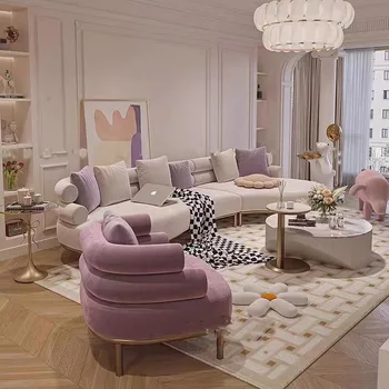 kreminio stiliaus aksominė trijų vietų sofa Modernus paprastas mažas butas Svetainė Interneto įžymybių lanko derinys Sofa