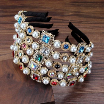 10 spalvų Naujos vintažinės baroko krištolo ir perlų galvos juostos Diamante plaukų juostos moterims Prom plaukų papuošalai