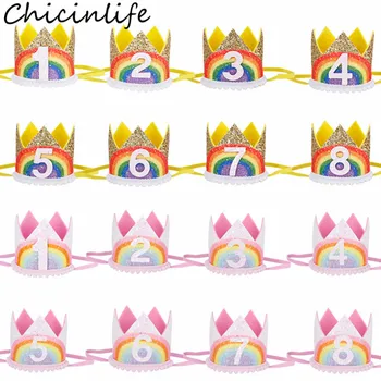 Chicinlife 1Vnt 1-8 metų vaivorykštės gimtadienio vakarėlis Karūnos galvos juosta Kūdikių plaukų aksesuaras Berniukas Mergaitė 1-ojo gimtadienio vakarėlio skrybėlių reikmenys