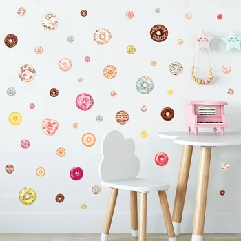 Spurgų sienų lipdukai Virtuvės grafiti dekoravimas Vaikų kambario meno lipdukai Apskriti šokoladiniai sausainiai Maisto sienos lipdukas