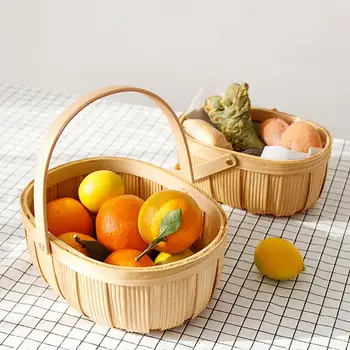 Pikniko krepšelio viršus Atidaromos plačios programos Bambuko krepšelis Vaisių daržovių pirkinių krepšelis Laikymo krepšelis