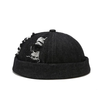 Vintage Denim Beanie Hats Men Streetwear Hip Hop Brimless Docker Cap Skullies 여름모자 남성용 Ponpones Para Gorros Bonnets Sombreros