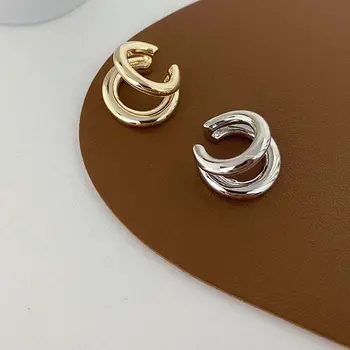 Gold Sliver Color Double Circle Ear Clip Korėjietiško stiliaus daugiasluoksniai geometriniai apvalūs auskarai moterims Fashion Jewelry
