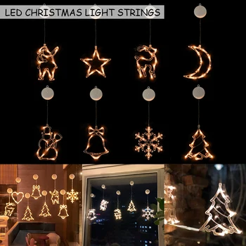 1PC Kalėdiniai LED siurbtuko žibintai Žvaigždžių varpas Kalėdų eglutė Kabanti styginių lempų vitrina Langų lempa Namų dekoracijos 2024