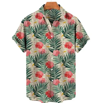 Vyriški prabangūs Havajų marškiniai vyrams Tropiniai 3D spausdinti augalai Gėlių palaidinė trumpomis rankovėmis Palaidinė paplūdimyje Atostogos Oversized Tops marškiniai