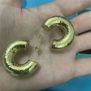 Nerūdijančio plieno stori tuščiaviduriai auskarai moterims Ausų spaustukas Stambus metalas Geometriniai apvalūs mados papuošalai