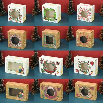 3vnt Kalėdinė Kraft popierinė saldainių dėžutė Skaidrus langas Dovanų dėžutė Pakavimo krepšys Vestuvių favoritas Naujųjų metų vakarėlis Linksma kalėdinė dekoracija