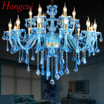 Hongcui mėlyno stiliaus krištolo pendentinė lempa Europos žvakių meno lempa Svetainė Restoranas Miegamasis Grynasis KTV šviestuvas