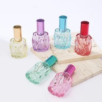 10ml kvepalų buteliukas Ripple Pattern Spalvingas stiklinis purškimo buteliukas Tuščias kosmetikos indas Nešiojami kelioniniai eterinių aliejų buteliukai