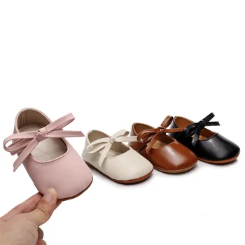 0-18M Naujagimiai Mergaitės Mary Jane batai Bowknot PU Princess Flats Casual Walking Shoes Infant Toddler