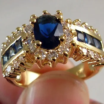 Prabangūs mėlyni raudoni cirkoniai Mada Vyriški ir moteriški žiedai Aukso spalvos jubiliejus Unisex papuošalai Vestuviniai žiedai didmeninė prekyba