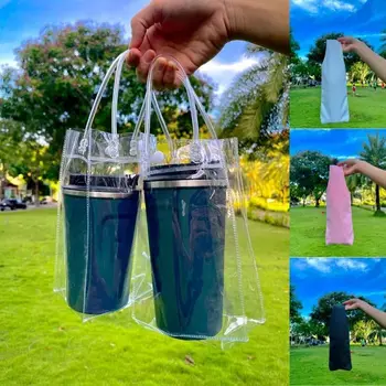 3Vnt su patogia rankena Permatomas maišelis Universalus vandeniui atsparus plastikinis PVC butelių maišelis Skaidrūs puodeliai Butelio dangtelis Themos butelis