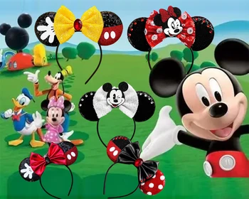 Disney Ausys Mikio galvos juostos mergaitėms Blizgučiai Lankas Minnie plaukų juosta Moterys Mielas animacinis filmas Plaukų aksesuarai Vaikams Cosplay Xmas 
