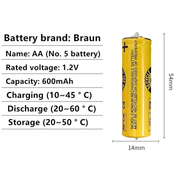 Batería recargable 1N-600AA para Afeitadora eléctrica Braun S3 3000S/3090S 199S-1 5720/5739/5743 AA 1,2 V ni-cd SANYO