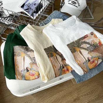 Nauja mada Moteriški marškinėliai Vintage Retro Print Trumpomis rankovėmis Apvali apykaklė Merginos Tshirts Pure Cotton Lady Tee marškinėliai
