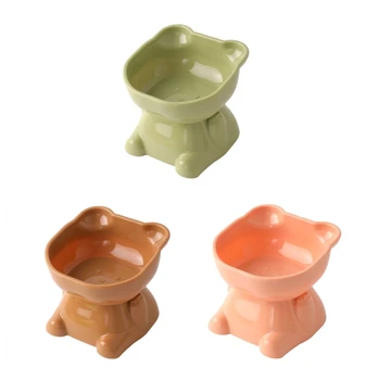 448B Patvarios kaklo apsaugos Pet Bowl Feeder Skid-proof Cartoon Bear Shape Cat Dog Bowls Food Accessories Pet Supplies