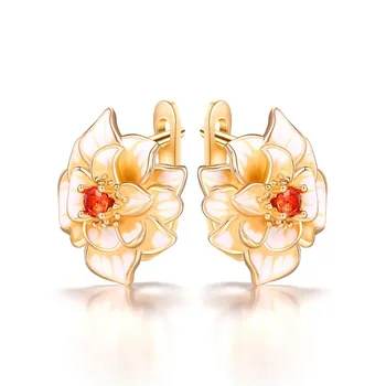 Nauji kūrybiniai emalio gėlių auskarai su putojančiais CZ romantiškais moteriškais auskarais vakarėliui 