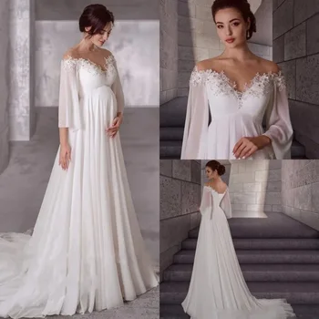 Motinystės šifono vestuvinė suknelė 2024 m. Bohemijos nėščios nuotakos chalatai Elegantiškas paprastas chalatas De Mariage Vestidos De YD