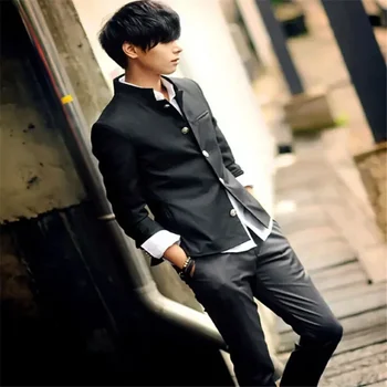 Coat Uniform Men Breasted New2022 Black Blazer School Slim College Jacket Japoniška viena tunika