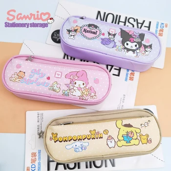 Sanrio Pen Bag Girl animacinis filmas Melody Kuromi Kids Dvisluoksnė kanceliarinių prekių dėžutė Didelės talpos paprastas drobinis krepšys Studentų pieštukų dėklas