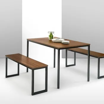 Zinus Louis Modern Studio Collection Soho valgomojo stalas su dviem suolais (3 dalių komplektas) - Ruda, 52,72 x 4,64 x 36,69 colio
