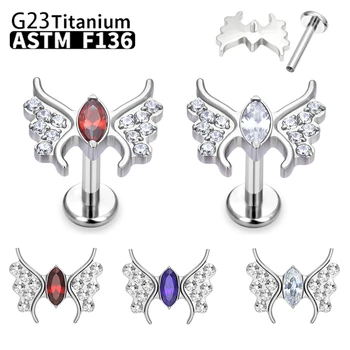 G23 Titanium Piercing butterfly Labret Lip Stud auskarai moterims Cirkonas 16G Kūno papuošalai F316 Nosies nagai 2023 Nauja