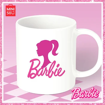 Miniso Barbie Pink 2023 Kawayi keraminis gėrimo puodelis Animacinis filmas Galvos laiškas Spausdinti Kavos puodelis Stalo dekoravimas Mergaitė Kalėdų dovana
