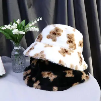 Paprasta lauko retro ruduo ir žiemos lokys spausdinti moterišką kaušo skrybėlę mados dizainas ėrienos vilnos žvejo skrybėlė Korėjietiško stiliaus skrybėlė