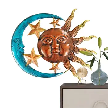 Metalo saulės ir mėnulio sienos meno dekoras Mėnulio skulptūra Sienos pakabinimo dekoracijos Meninė saulės ir mėnulio metalo sienų skulptūra Sienų skulptūra