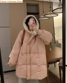 Šilti viršutiniai drabužiai su gobtuvu Korėjietiška žieminė striukė Moterys Puffer Bubble Coat Oversized Loose Long Fashion New Parkas