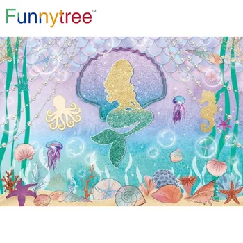 Funnytree Undinėlės gimtadienio vakarėlis Tema Mergaitė Auksinė reklamjuostė Fonas Princesės burbulai Jūros gyvenimas Medūzos perlas Fonas