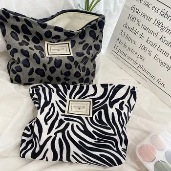 Drobės kosmetikos krepšys Moteriškos didelės talpos retro leopardo taško rašto kelionių organizatoriaus maišelis