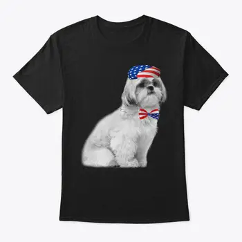 Shih Tzu Amerikos patriotinio šuns marškinėliai
