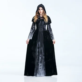 Halloween jahat penyihir Cosplay hitam Abad Pertengahan Renaissance dewasa penyihir Gotik setan vampir kostum untuk pesta