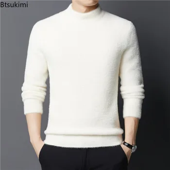 Nauja 2023 m. Vyriški šilti stori vilnoniai megztiniai Tops Solid Plush Sweater for Winter Vyriškas storas pliušinis apatinis megztinis Slim Fit Megztiniai