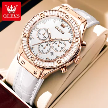 OLEVS moteriški laikrodžiai Cirkonio deimantai, akinantys daugiafunkciniu ciferblatu Elegantiška mada Originalus kvarcinis laikrodis moterims