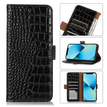 Krokodilo natūralios odos atverčiamas dėklas, skirtas iPhone 15 14 13 12 11 Pro XS Max 7 8 Plus magnetinių piniginės kortelių lizdų 